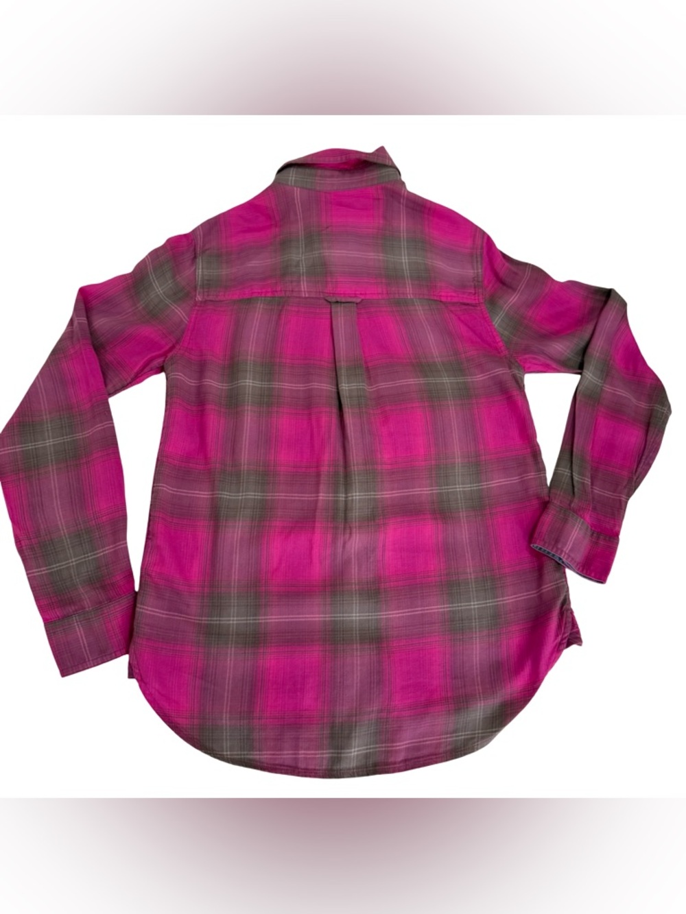 American Eagle Vintage Boyfriend Pink Gray Plaid Flannel Button-Down XS - Picture 10 of 14